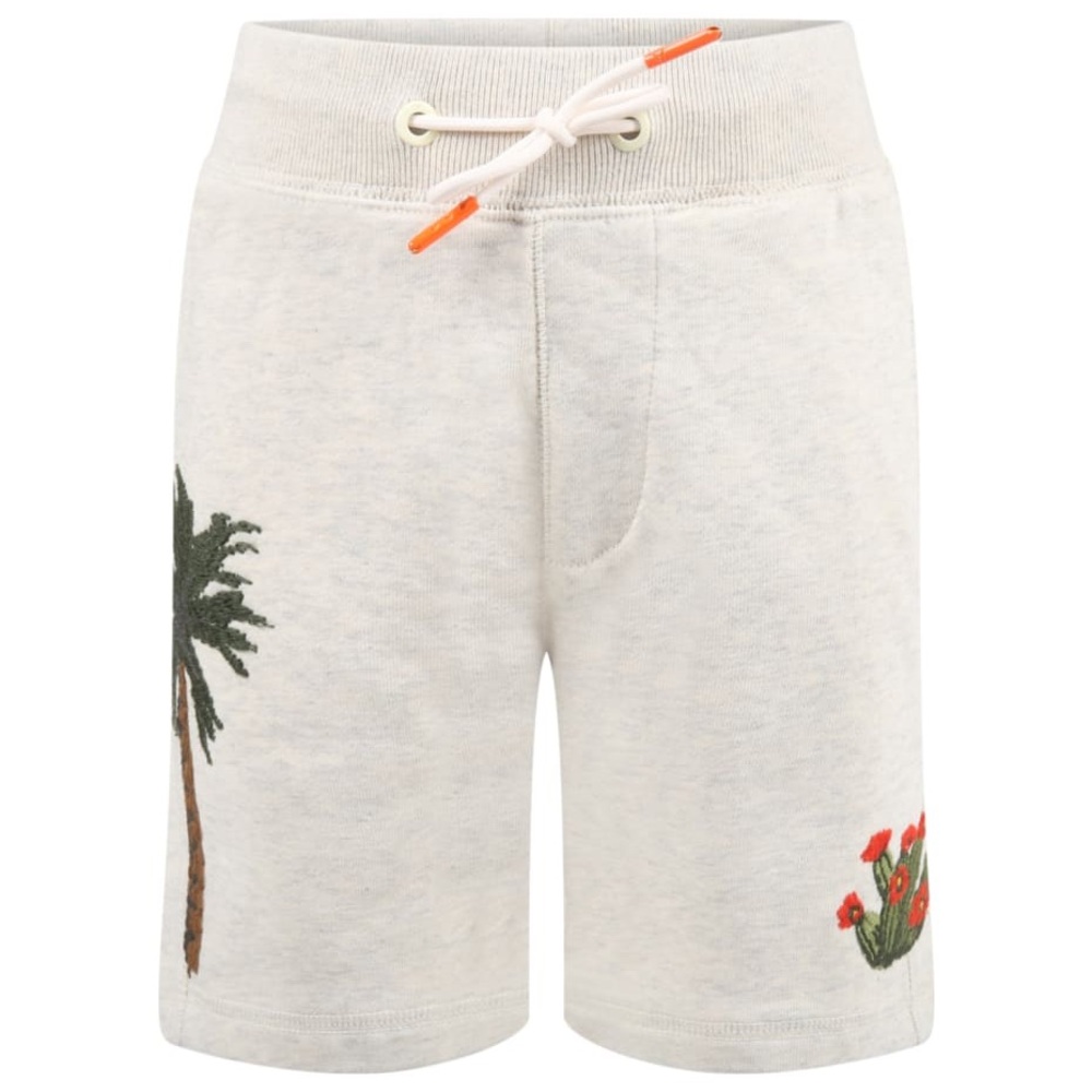Scotch & Soda Cactus Embroidered Organic Cotton Shorts Boys' Size 14 Ivory Gray